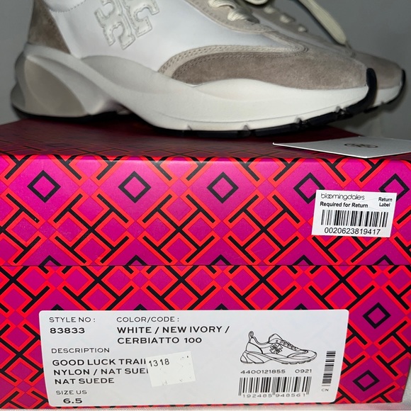 Tory Burch Leather and Suede Logo Sneakers - Picture 2 of 11